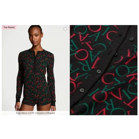 Victoria's Secret Thermal Lounge Shorts Pajama Sleepwear Set, Black, Size XXL - Picture 4 of 4